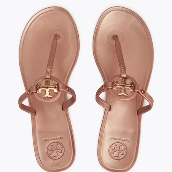 Tory Burch Shoes - TORY BURCH 'Miller' jelly flip-flop logo sandals, rose gold, size 8